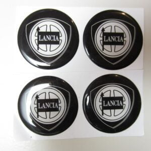 Set di decalcomanie per mozzi nere con logo Lancia Delta Integrale (set 4 pezzi) -REPRODUZIONE-
