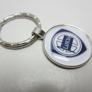 Portachiavi Lancia metallo liscio rotondo bianco -NEW-
