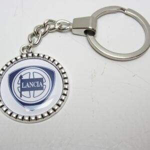 Portachiavi Lancia metallo ondulato rotondo bianco -NEW-