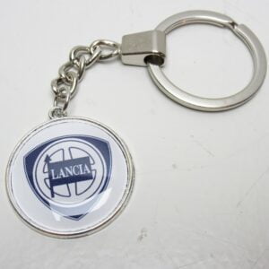 Portachiavi Lancia metallo liscio mini rotondo bianco -NEW-