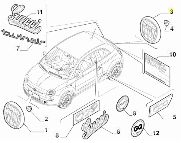 Heckklappe Logo Fiat 500X rot 95mm IMITATION – Bild 7